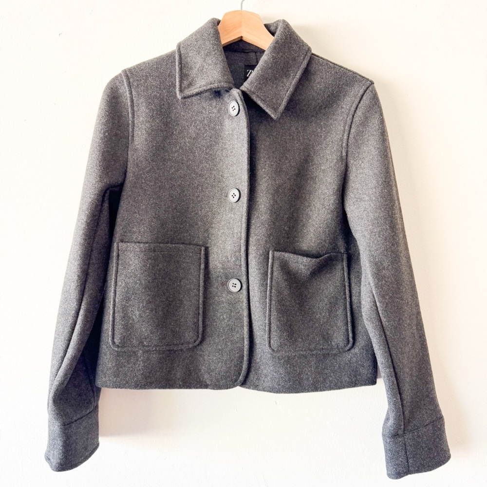 Zara‎ Charcoal Gray Pea Coat Jacket with Pockets Size X-Small